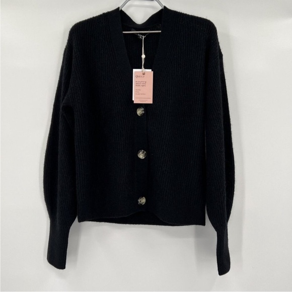Quince Women's Black Baby Alpaca-Merino Wool Cropped Cardigan sz M Button Up NWT - Picture 2 of 7